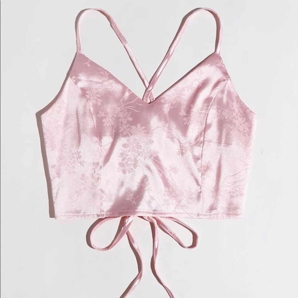 Satin jacquard Lace Up Cami